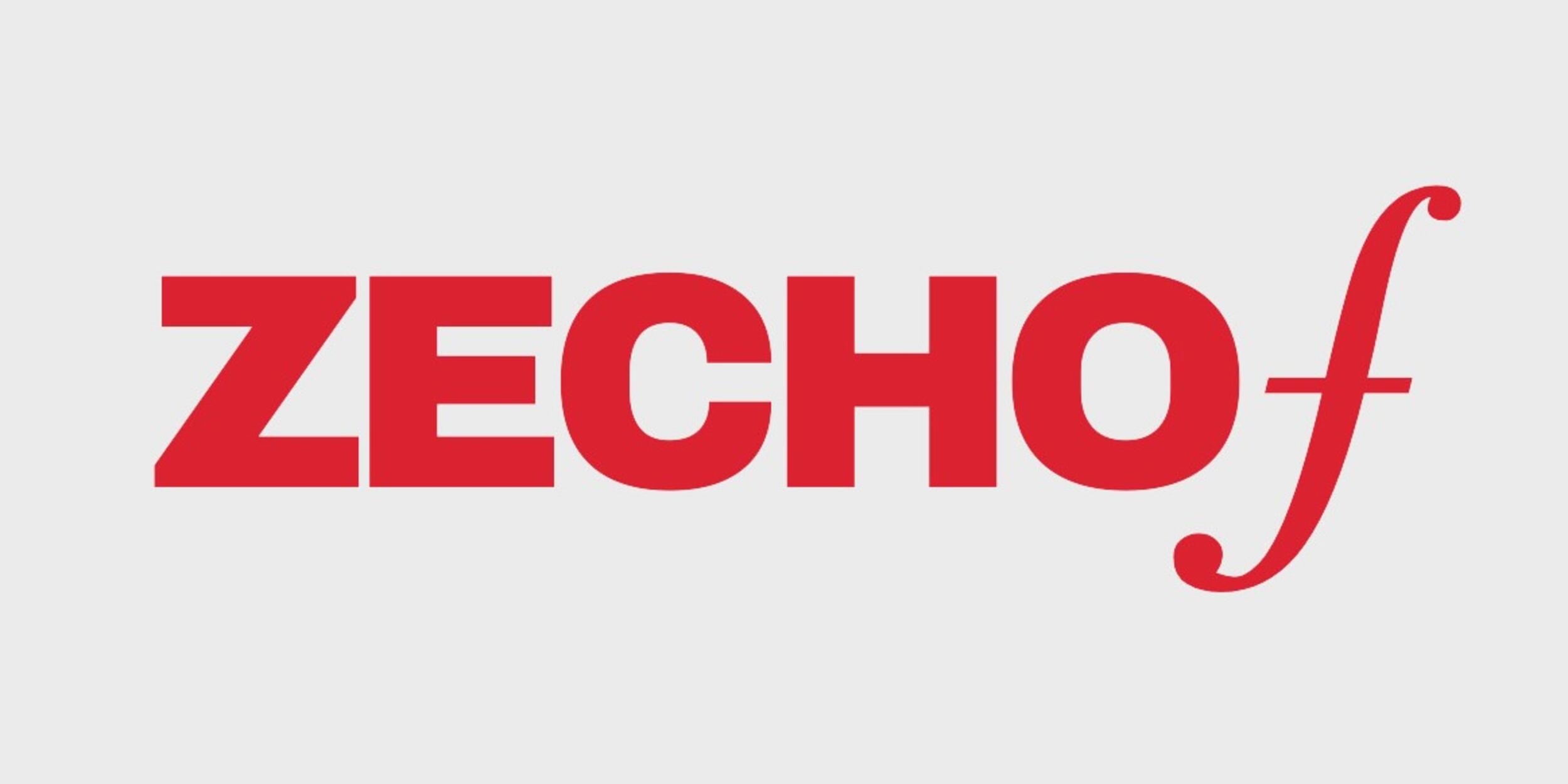 ZECHOF Roter Schriftzug "Zechof" auf grauem Hintergrund